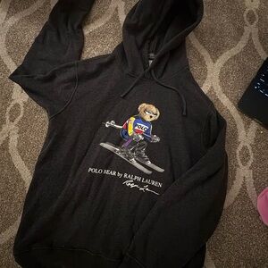 Ralph Lauren Black Hoodie with Skiing Bear Graphic